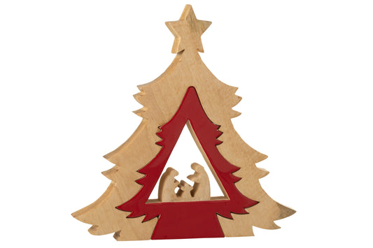 Nativity In Tree + Star Mango Wood Christmas Red/Natural