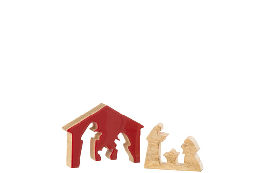 Nativity In House Mango Wood Christmas Red/Natural Small