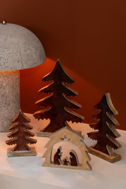 Pine Tree On Base Mango Wood Natural/Brown Large