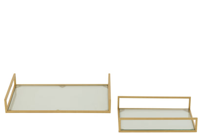 Set van 2 decoratief dienblad ijzer/glas goudkleurig
