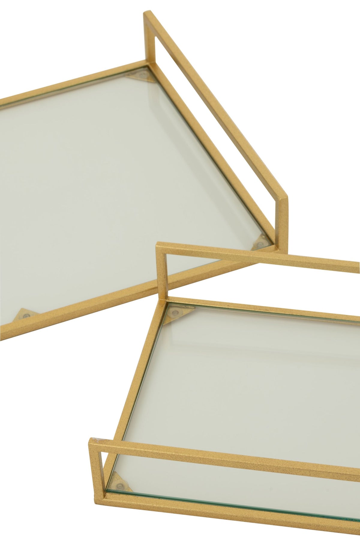 Set van 2 decoratief dienblad ijzer/glas goudkleurig