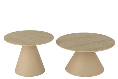 Set Of 2 Side Table Cone Iron Ecru/Beige