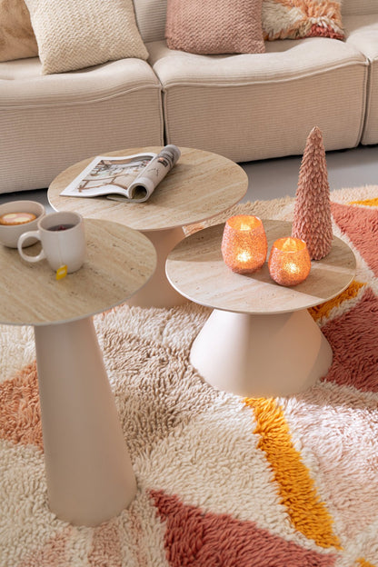 Set Of 2 Side Table Cone Iron Ecru/Beige