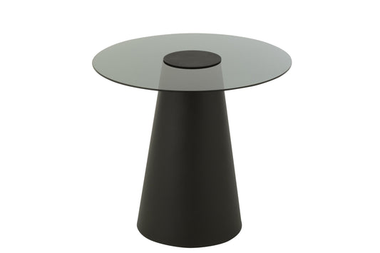 Side Table Glass Flat Cap Cone Iron Black