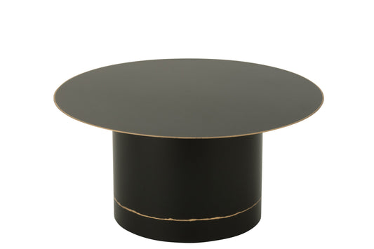 Coffee Table Cyll Base With Golden Border Round Iron Black/Gold Colored Large