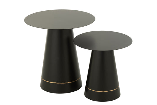 Set Of 2 Side Table Iron Black/Gold Colored