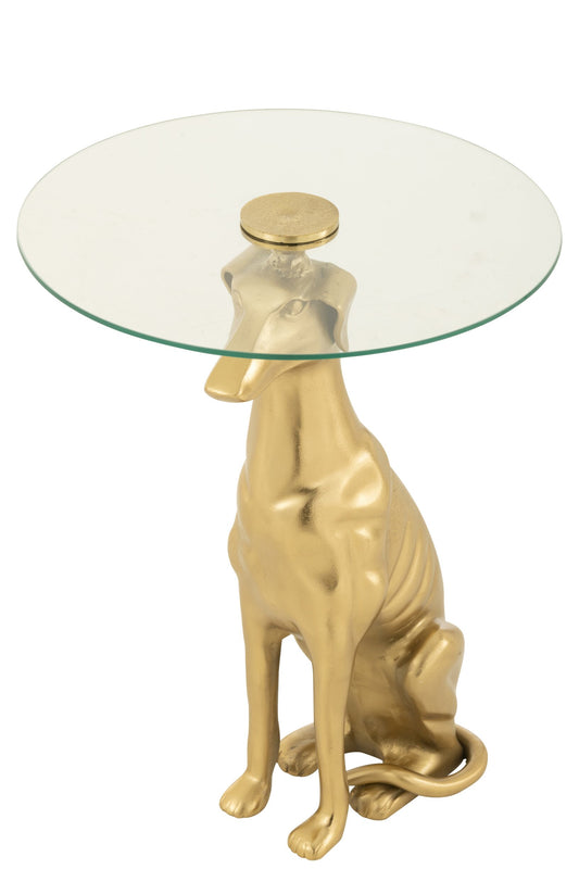 Side Table Dog Base Aluminium/Glass Gold Colored