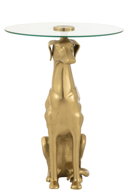 Side Table Dog Base Aluminium/Glass Gold Colored