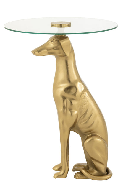 Side Table Dog Base Aluminium/Glass Gold Colored