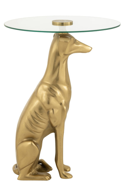 Side Table Dog Base Aluminium/Glass Gold Colored