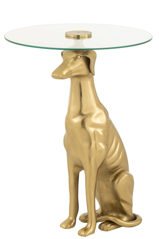Side Table Dog Base Aluminium/Glass Gold Colored