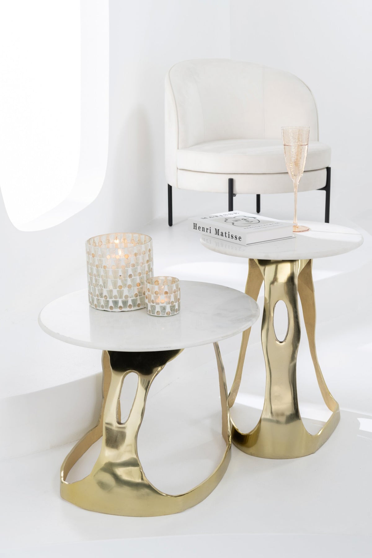 Side Table Aluminium/Stone Gold Colored/White Large