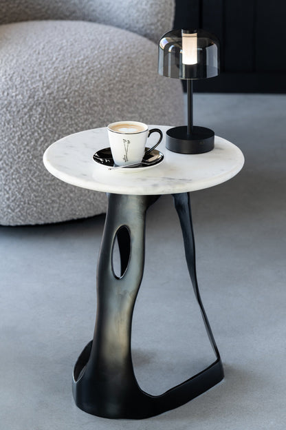 Side Table Aluminium/Stone Black/White Large