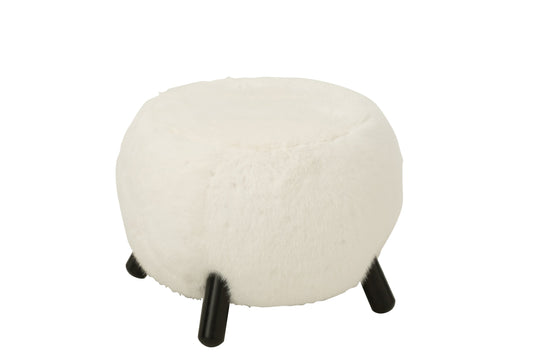 Stool Fur With Wooden Legs Wood White