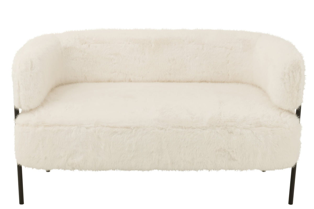 2 Seater Sofa Fur With Metal Legs Wood White