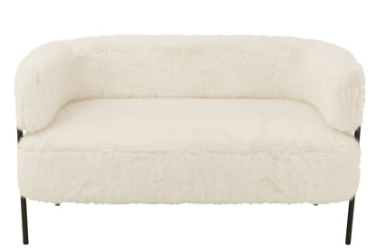 2 Seater Sofa Fur With Metal Legs Wood White