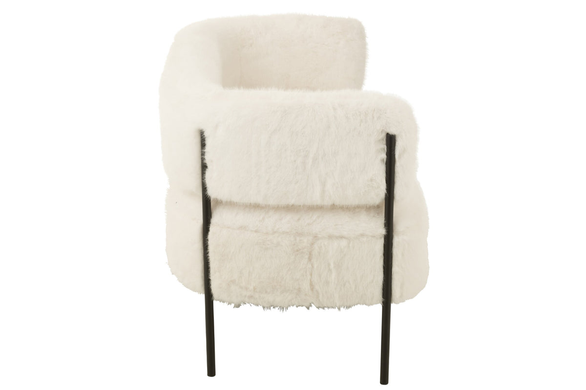 2 Seater Sofa Fur With Metal Legs Wood White