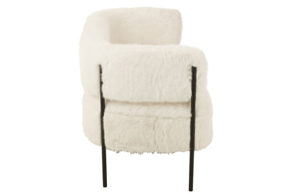 2 Seater Sofa Fur With Metal Legs Wood White