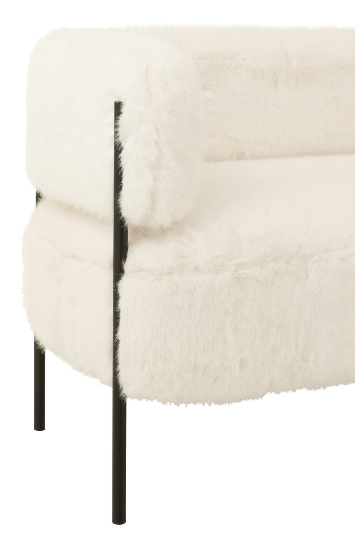 2 Seater Sofa Fur With Metal Legs Wood White