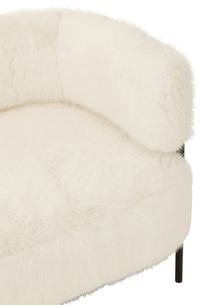 2 Seater Sofa Fur With Metal Legs Wood White