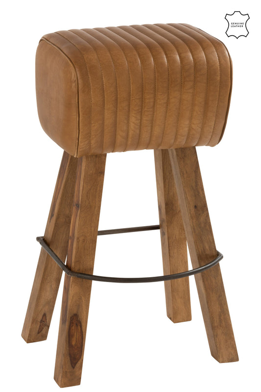 Stool Gym Leather/Mango Wood Camel/Natural