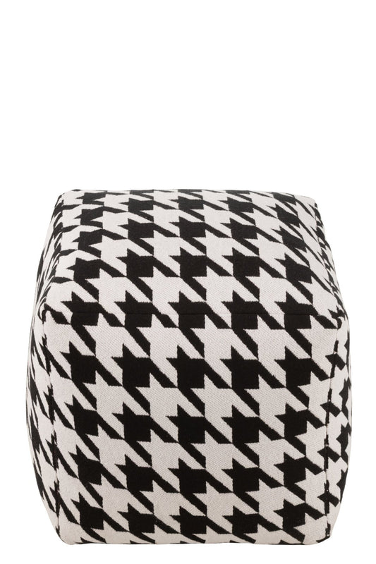 Pouffe Large Pattern Pied-De-Poule Cotton White/Black