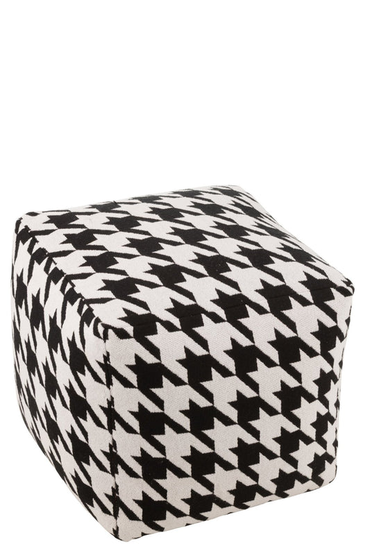 Pouffe Large Pattern Pied-De-Poule Cotton White/Black