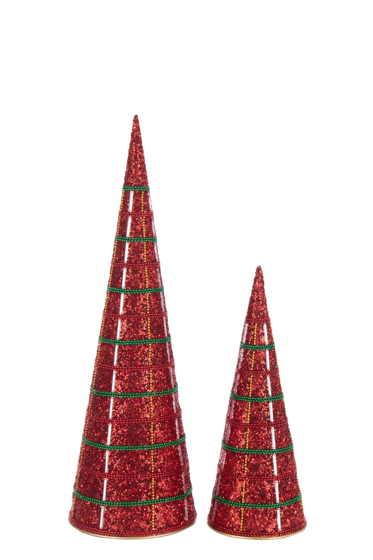 Set Of 2 Cone Iron/Beads Christmas Red