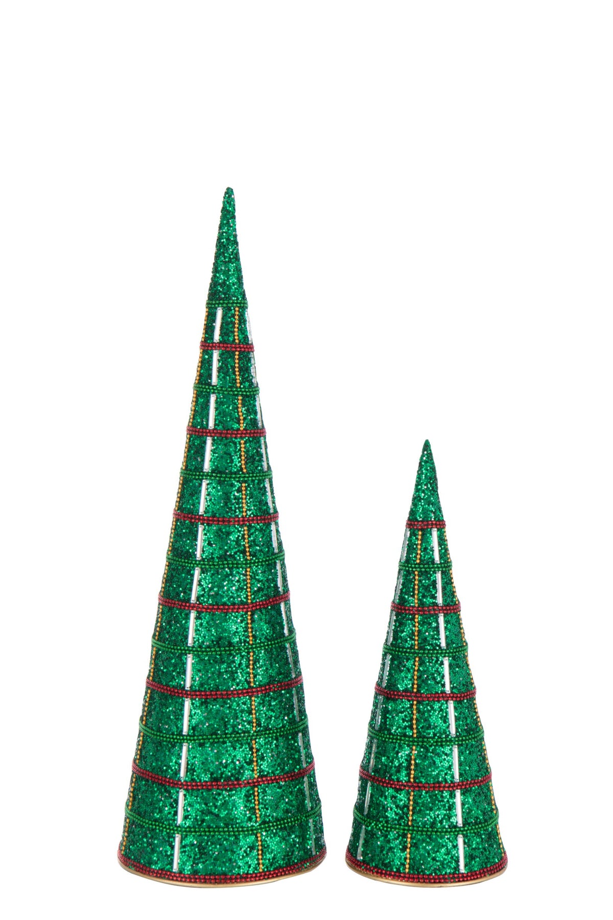 Set Of 2 Cone Iron/Beads Emerald Green