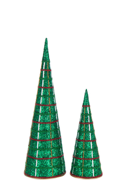 Set Of 2 Cone Iron/Beads Emerald Green