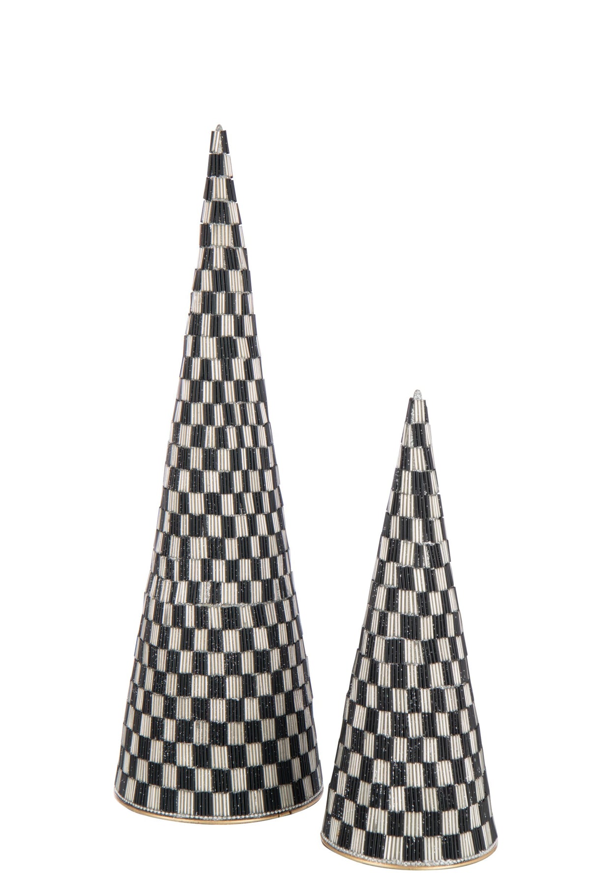 Set Of 2 Cone Iron/Glass Black/Ecru