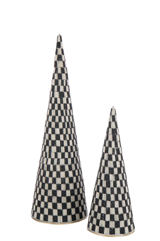 Set Of 2 Cone Iron/Glass Black/Ecru