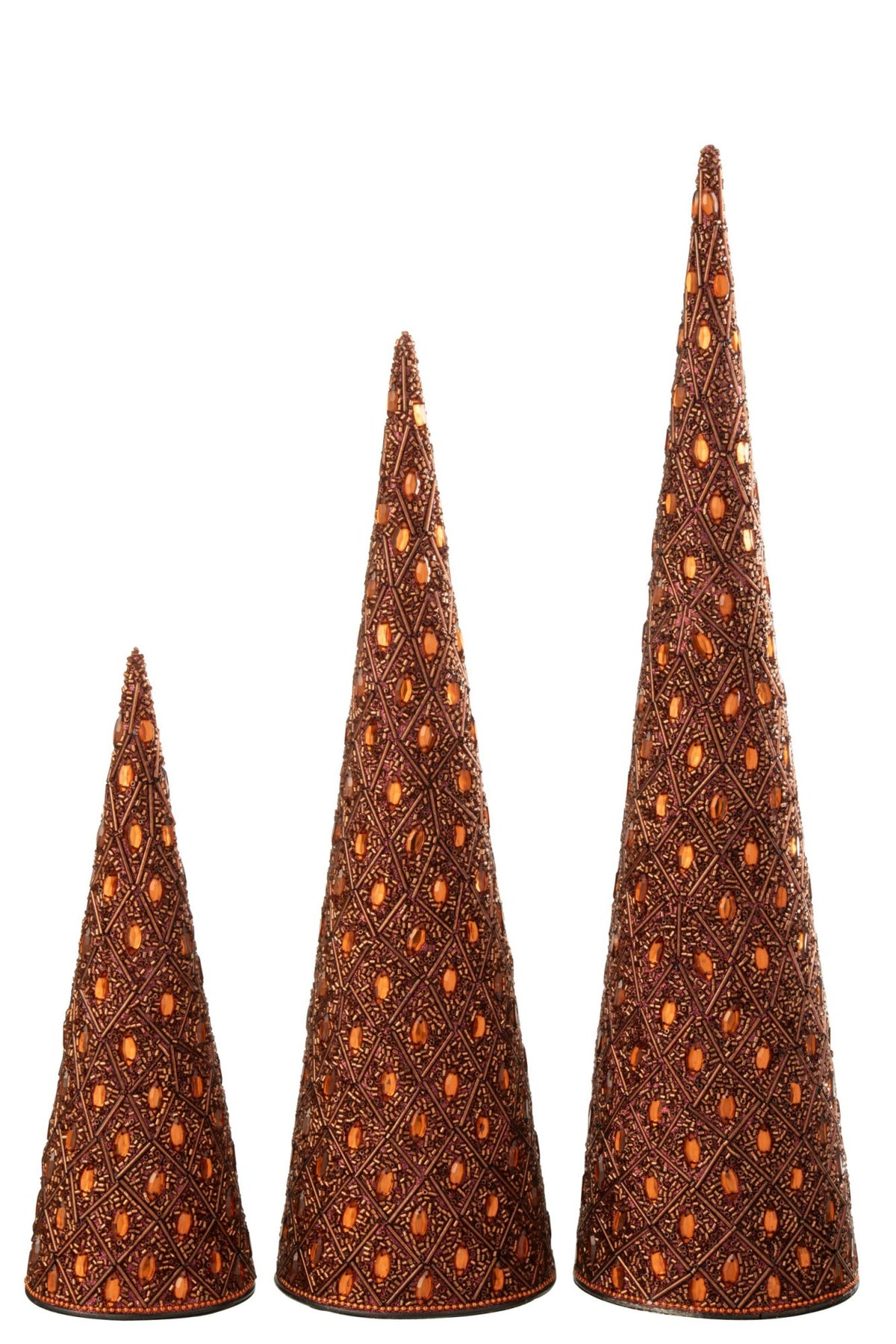 Set Of 3 Cone Iron/Beads Dark Brown/Rust Brown