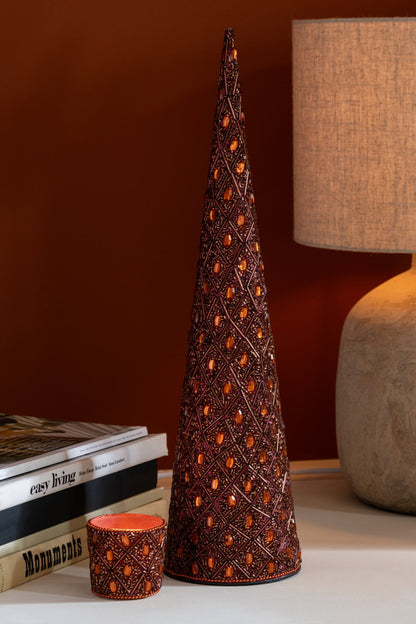 Set Of 3 Cone Iron/Beads Dark Brown/Rust Brown