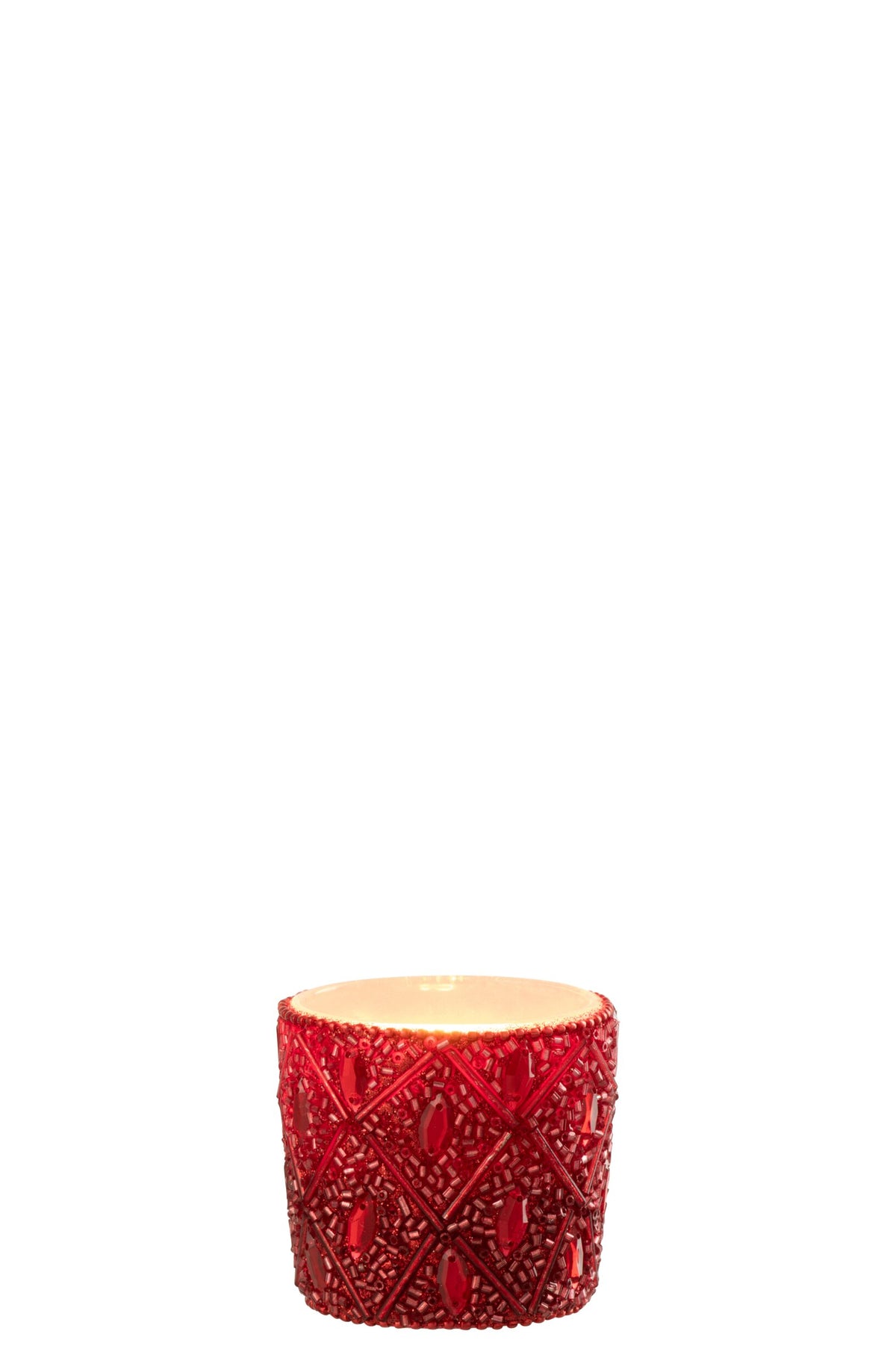 Theelichthouder Glas/Kralen Kerstrood Small