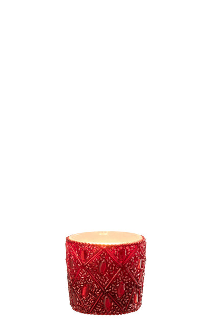 Theelichthouder Glas/Kralen Kerstrood Small