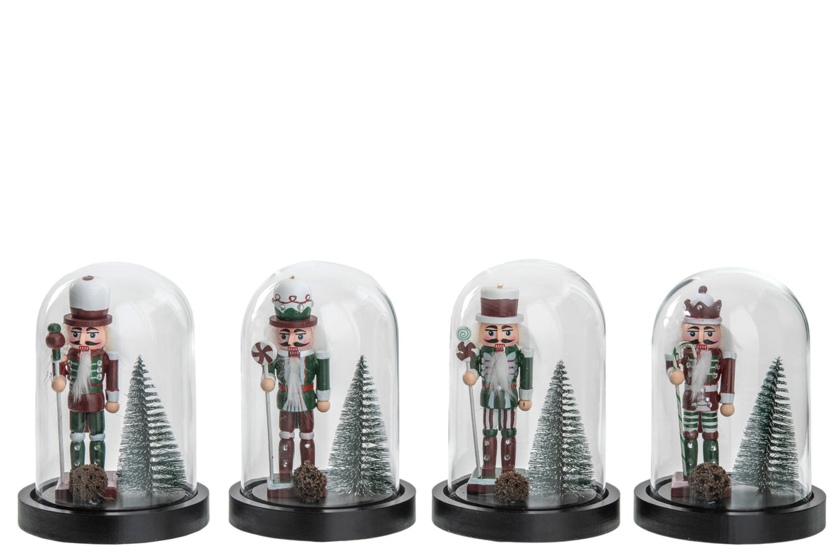 Decorative Bell Jar Nutcracker Glass Christmas Red/Dark Green Small Assortment Of 4