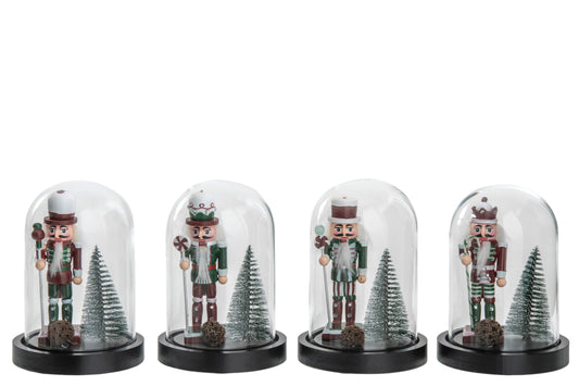 Decorative Bell Jar Nutcracker Glass Christmas Red/Dark Green Small Assortment Of 4