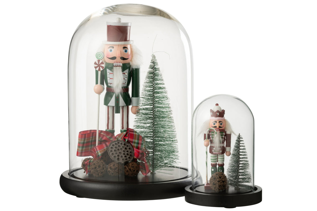 Decorative Bell Jar Nutcracker Glass Christmas Red/Dark Green Large
