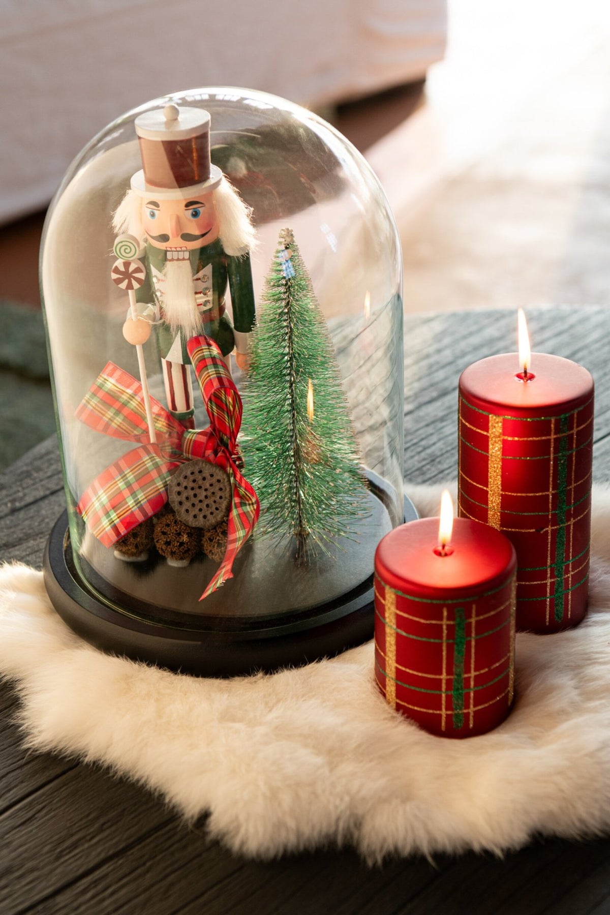 Decorative Bell Jar Nutcracker Glass Christmas Red/Dark Green Large
