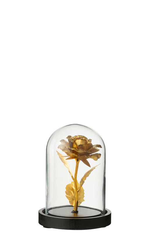 Decorative Bell Jar Rose Glass Gold Colored/Black Small