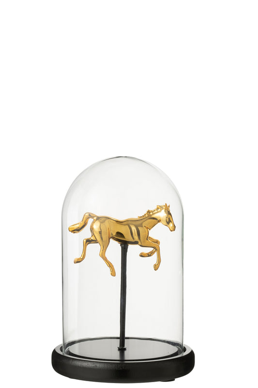 Decorative Bell Jar Horse Glass Gold Colored/Black Small