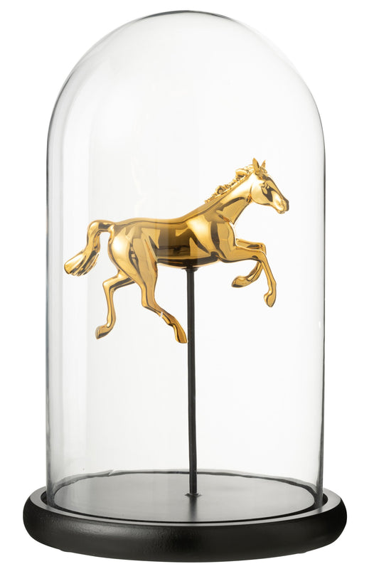 Decorative Bell Jar Horse Glass Gold Colored/Black Large