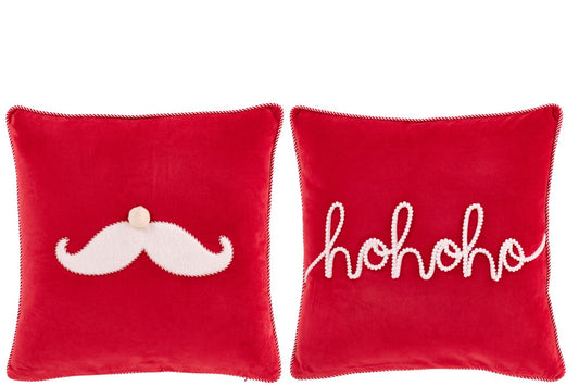 Cushion Santa Mustache/Hohoho Cotton Christmas Red/White Assortment Of 2