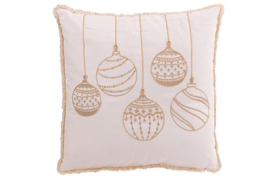 Cushion Christmas Baubles Cotton White/Gold Colored
