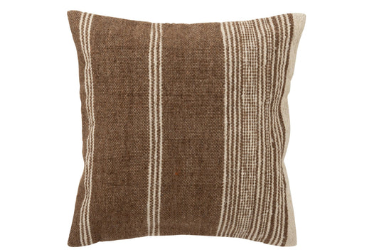 Cushion Square Striped Wool Dark Brown/Ecru