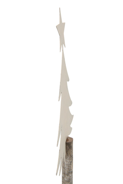 Christmas Tree + Star Iron/Paulownia Wood Off-White Small