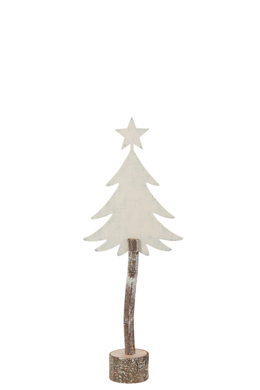 Christmas Tree + Star Iron/Paulownia Wood Off-White Small