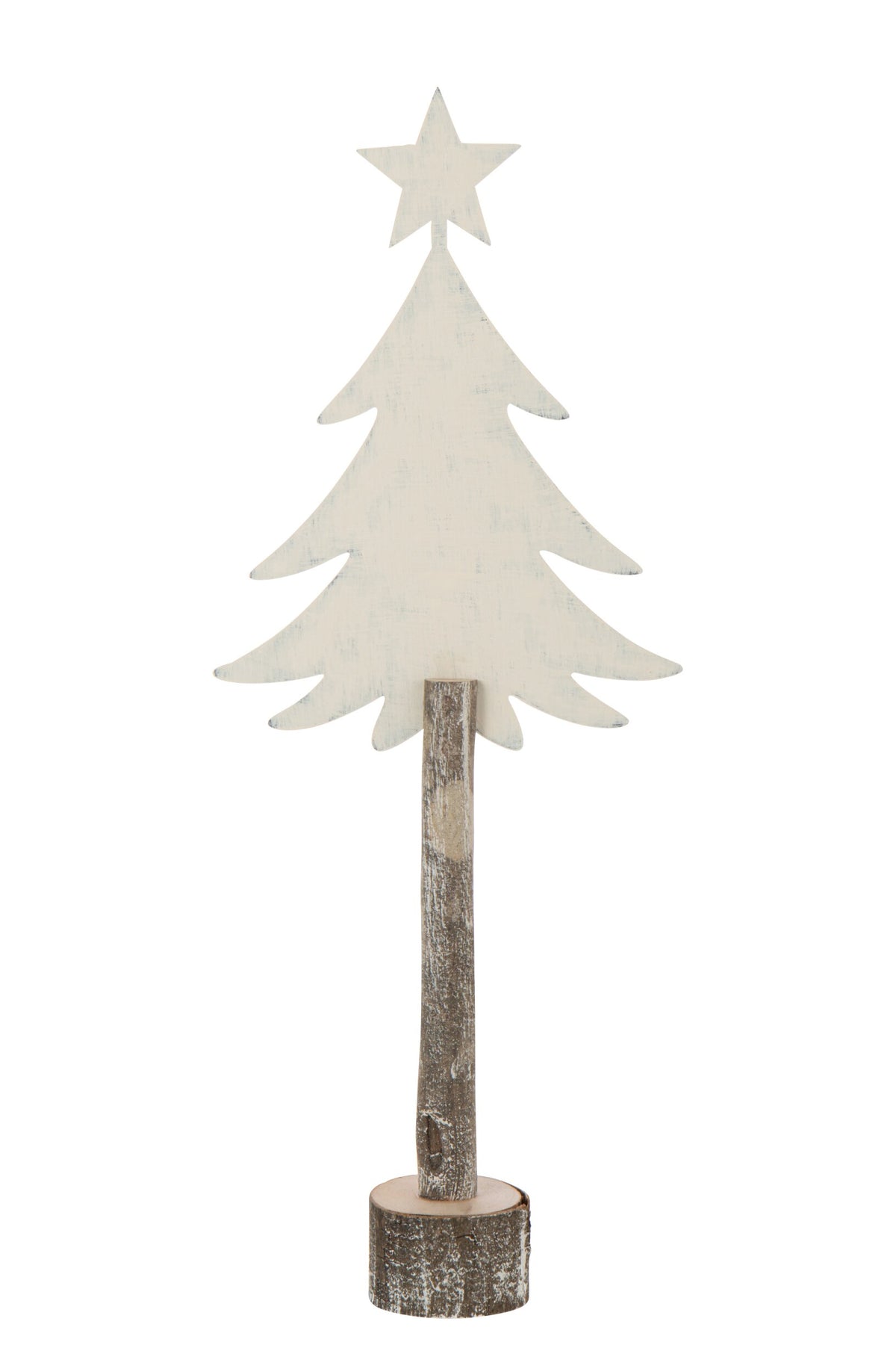 Christmas Tree +Star Iron/Paulownia Wood Off-White Large