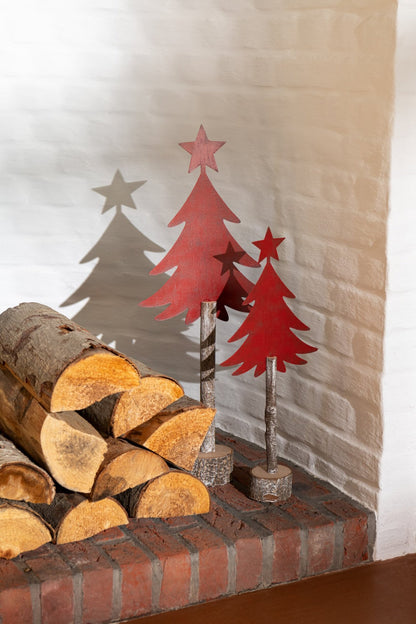 Christmas Tree +Star Iron/Paulownia Wood Christmas Red Small